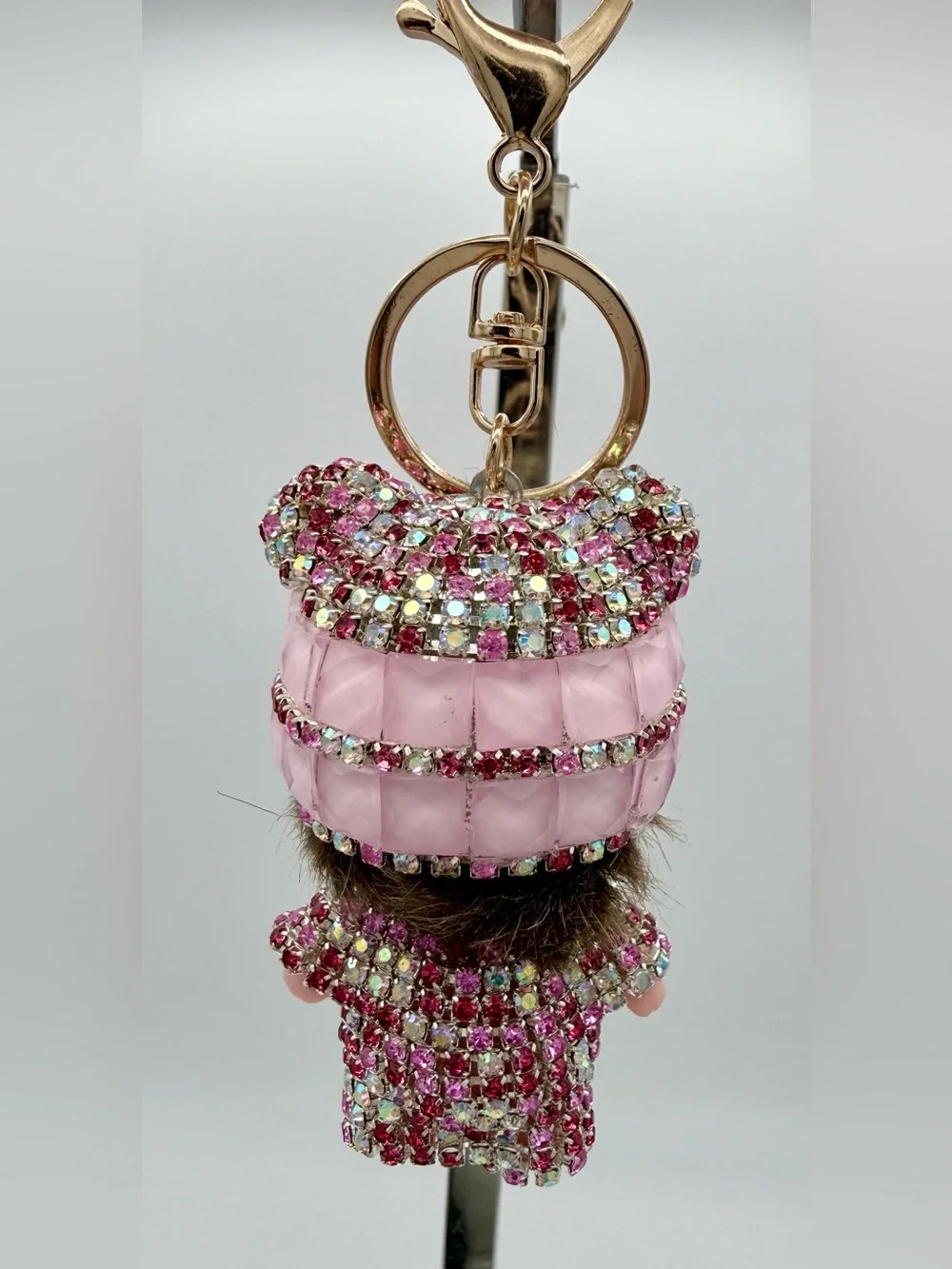 Monchhichi Style Crystal Rhinestone Doll Keychain Bag Charm Pink Bling‎ Sparkle